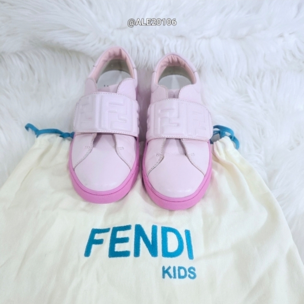 Fendi Kids Girls Sneakers Size 29 Pink Leather Made in Italy